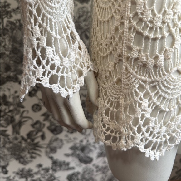 Fashion Nova Ivory Cotton Crochet Lace Top Swim Coverup Women’s Small Medium - Picture 5 of 13